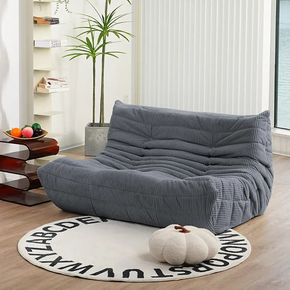 N&V Fireside Loveseat, Mid Century Armless Twin Size Floor Sofa, Soft Premium Corduroy Floor Lounge Chair, Foam Sofa Accent Chair for Living Room Bedroom and Office, Frost Grey