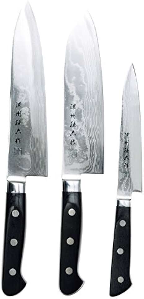 Noshu 3672-057 Son Rokusaku Damascus Knife 3-Piece Set, 500B