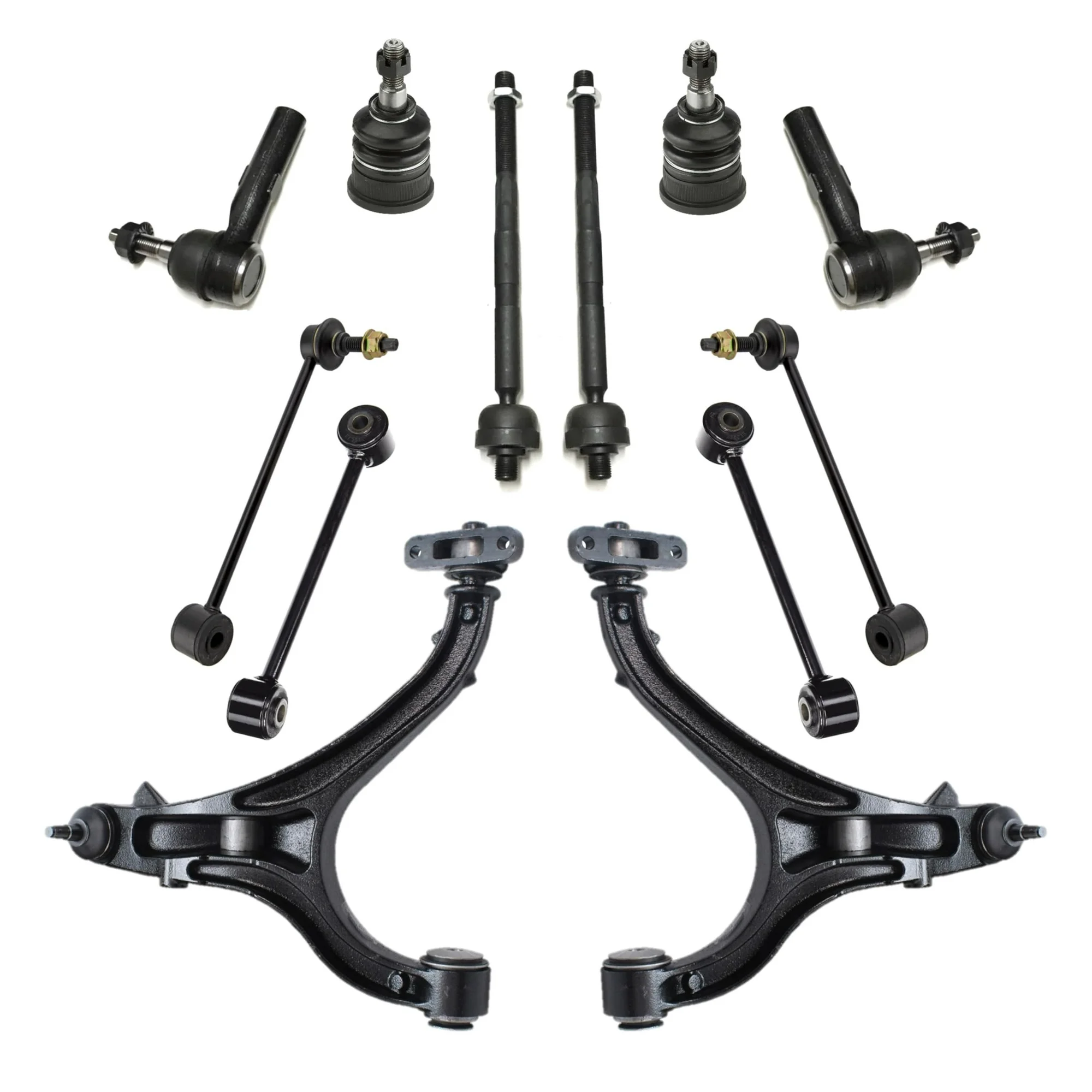 PartsW - 12 Pc Front & Rear Suspension Kit Lower Control Arms, Upper Ball Joints, Sway Bar End Links, Steering Tie Rods Inner & Outer for Jeep Commander, Jeep Grand Cherokee