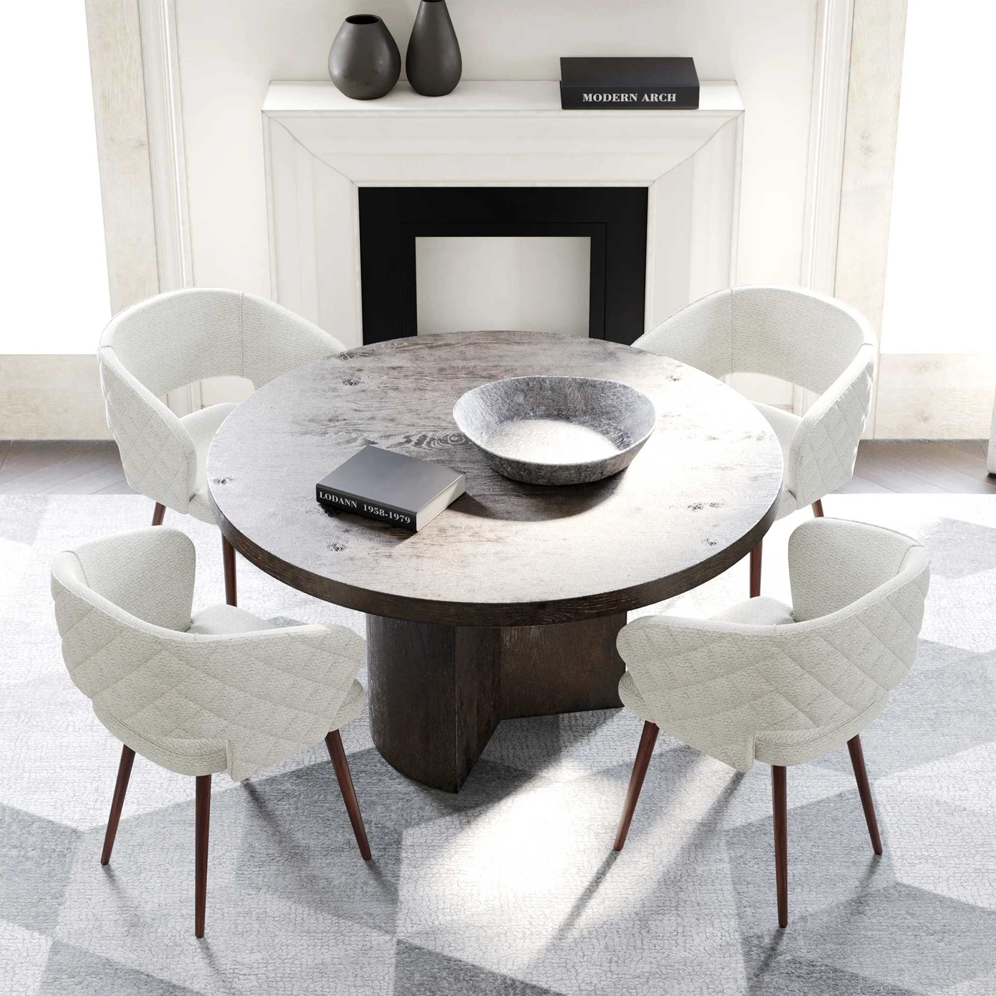 Ottomanson Palermos Mid Century Modern Easy Assembled Kitchen Dining Chair, Beige, Set of 2