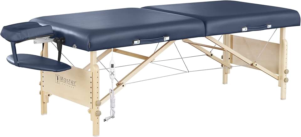 Master Massage Coronado Therma Top™ Portable Massage Table Heated with Warming Top and 3-Inch Foam Cushioning- Tattoo Bed, Lash Table- Royal Blue (30” x 84”)