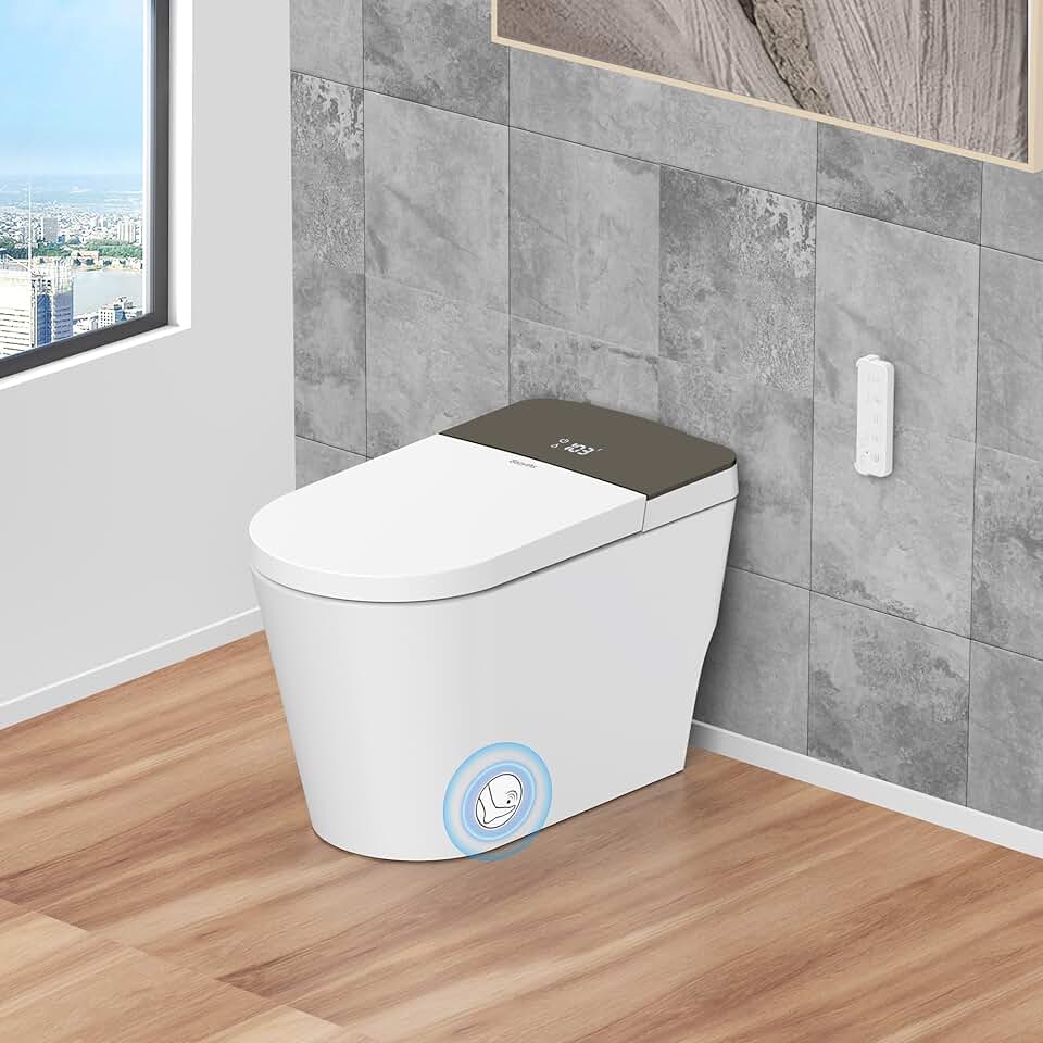 Smart Toilet with Built-in Tank and Bidet, Auto Open/Close, Foot Sensor Flush, Dryer, Heated Seat, Soft Close, Comfort Height, Elongated One-Piece Design, ZY752