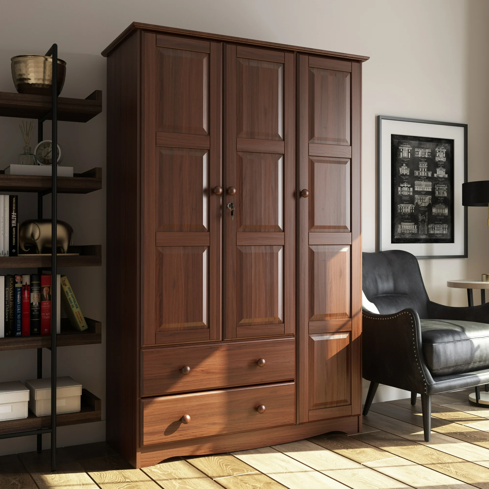Palace Imports  100% Solid Wood Grand Wardrobe Armoire Mocha