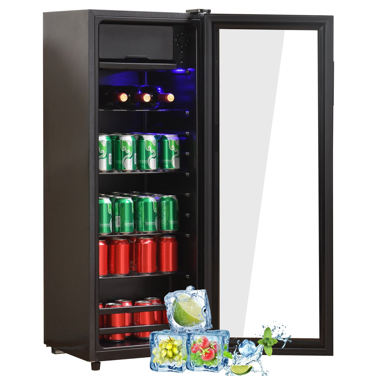 imerelez 4.5Cu.ft mini fridge, 0.3Cu.ft freezer Silent, high-efficiency and energy-saving compressor, LED lighting, 16.10