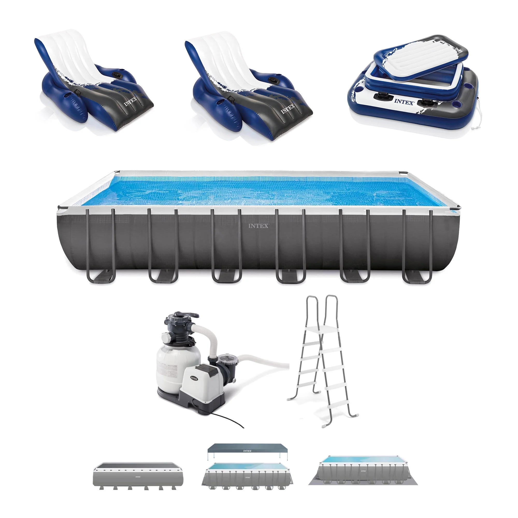 Intex 24 x 12 x 4.3 Ft Ultra XTR Outdoor Pool, 2 Pack of Floats, and Cooler