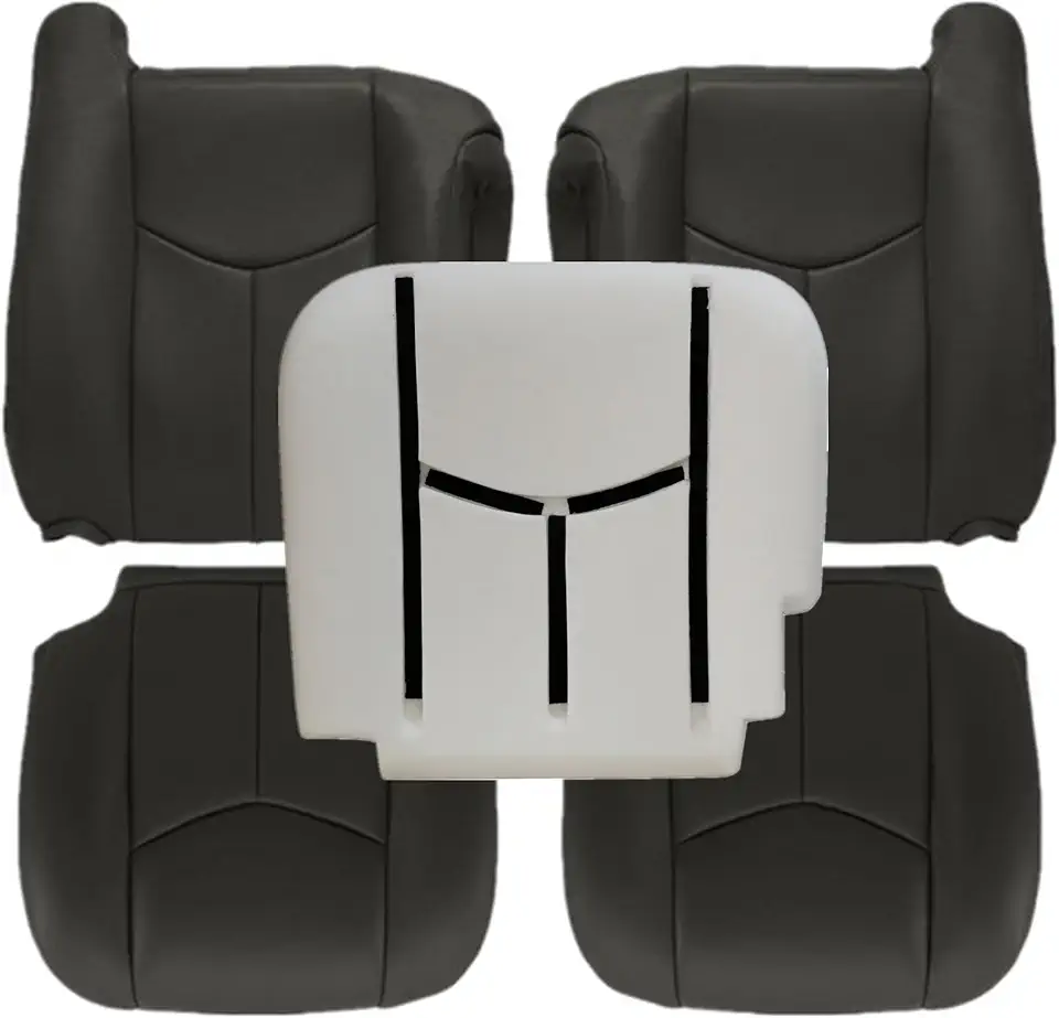 GXARTS Driver and Passenger Bottom & Top Lean Back Leather Seat Cove r& Driver Foam Cushion 692 or 69i Dark Gray Fit for Chevy GMC Tahoe Suburban Avalanche Yukon Silverado Sierra 2003 2004 2005 2006