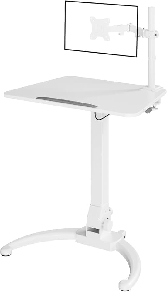 JOY worker Foldable Mobile Standing Desk with Single Monitor Mount, Height Adjustable Sit Stand Desk, 90° Tiltable Rolling Laptop Desk, Portable Desk with Wheels Non-Slip Mat for Home Office