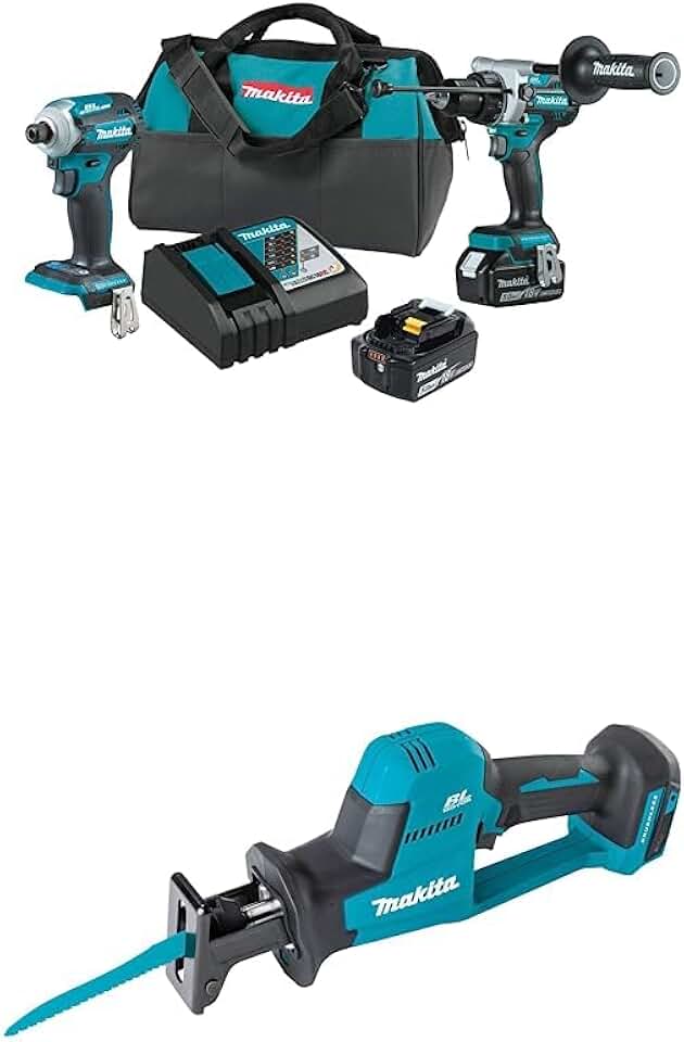 Makita XT288T 18V LXT® Lithium-Ion Brushless Cordless 2-Pc. Combo Kit (5.0Ah) with Makita XRJ08Z 18V LXT® Lithium-Ion Brushless Cordless Compact One-Handed Recipro Saw, Tool Only