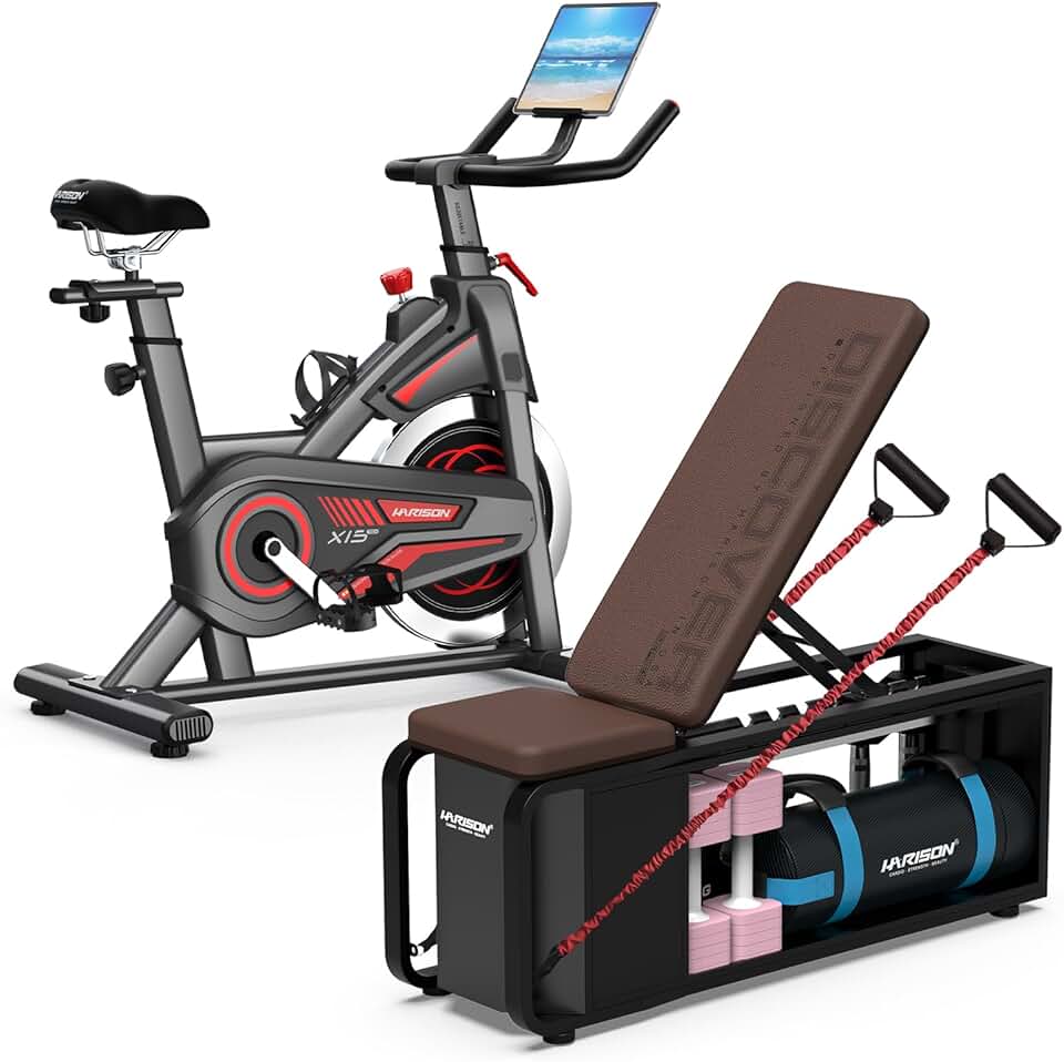 HARISON Magnetic Exercise Bike with Weight Bench