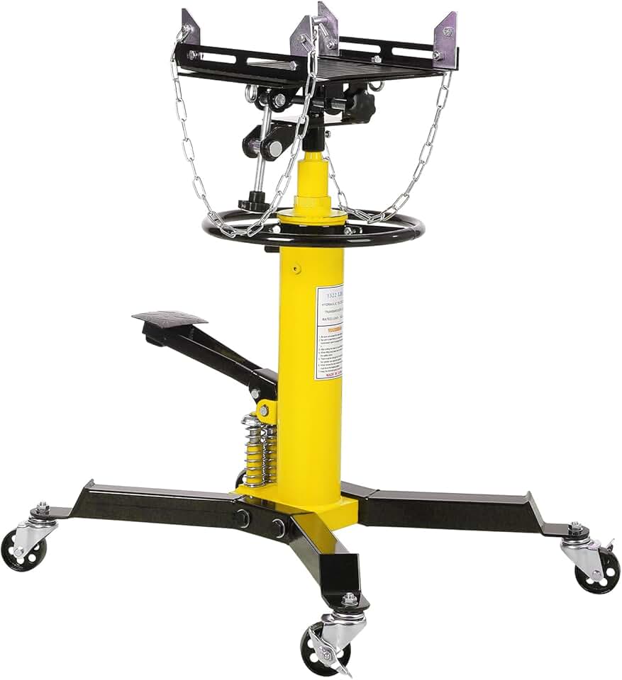 1322lbs Transmission Jack Lift with Anti-Slip Rubber Pad, 2 Stage Adjustable Telescoping Hydraulic Transmission Jack, High Lift Dual Telescopic Jacks Hoist w/Pedal, 33.8