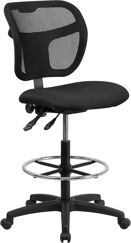 Flash Furniture Regina Mid-Back Black Mesh Drafting Chair with Back Height Adjustment