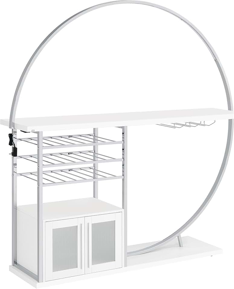 Coaster Home Furnishings Risley 2-Door Circular LED Home Bar with Wine Storage White High Gloss