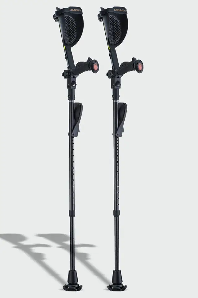 Carbon Fiber Crutches- Ergobaum 7G Black Mamba Forearm Crutches (1 Pair)- 5'1'' to 6'6'' Adjustable