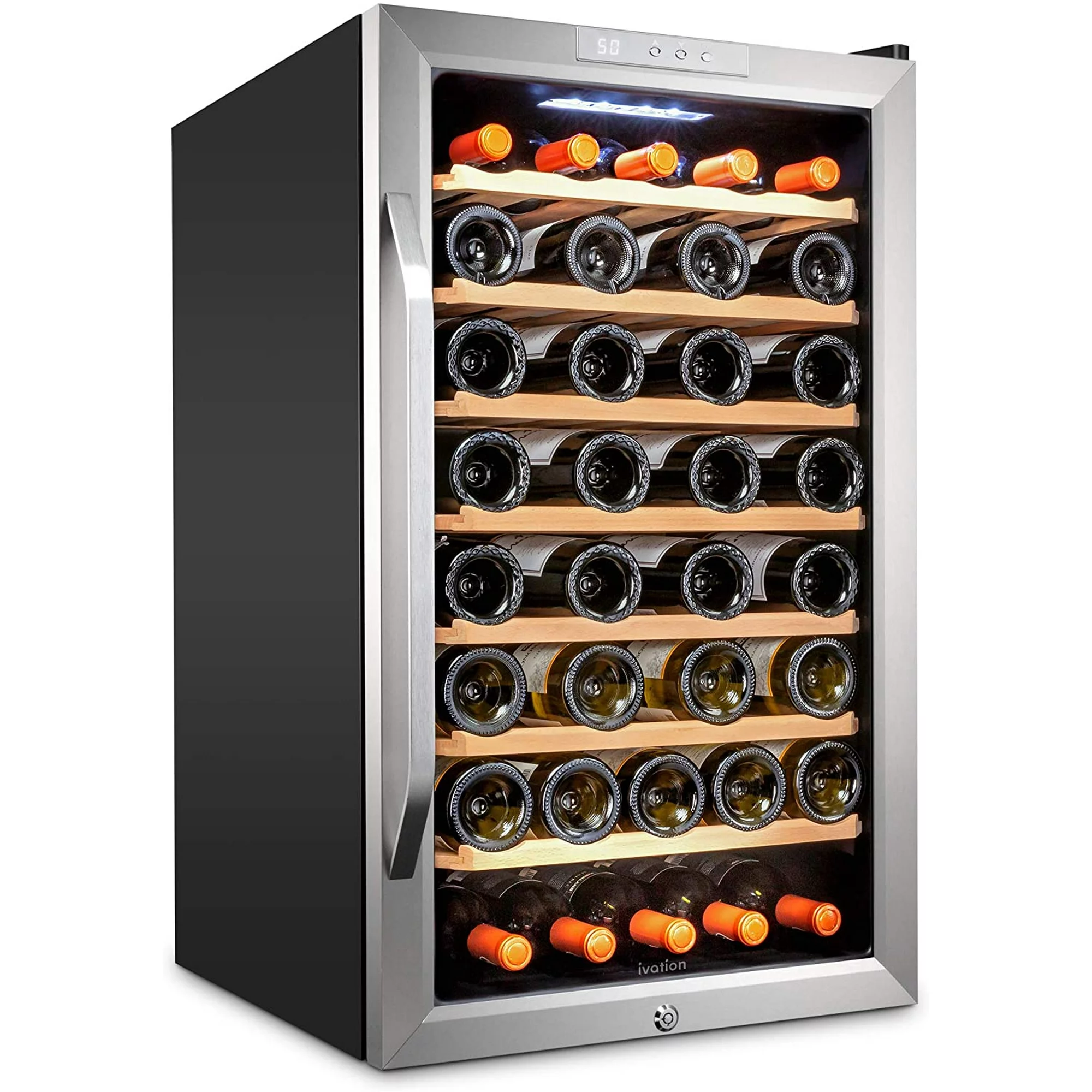 Ivation 51 Bottle Compressor Wine Cooler Refrigerator W/ Lock, Silver