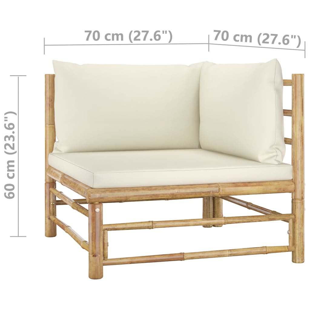 Patio Lounge Set 12 Piece with Bamboo Design and Cream White Cushions