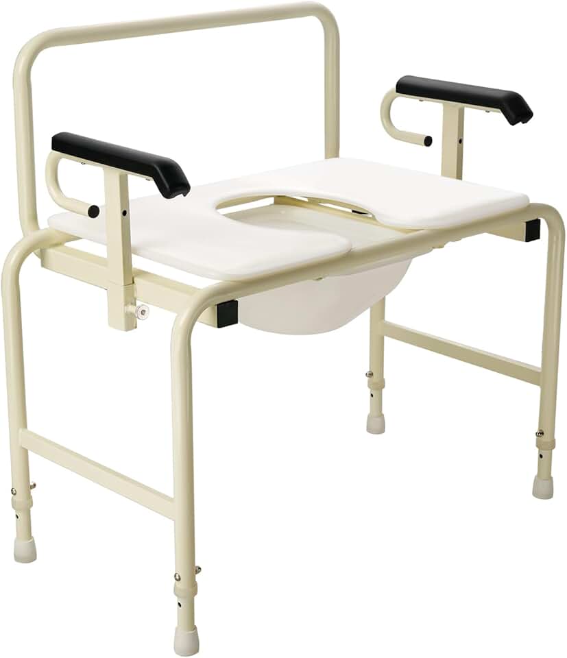 Bari+Max Bariatric HD Drop Arm Commode - Heavy-Duty Steel Frame, 1000Lb Weight Capacity - Height-Adjustable Bedside Commode - 30