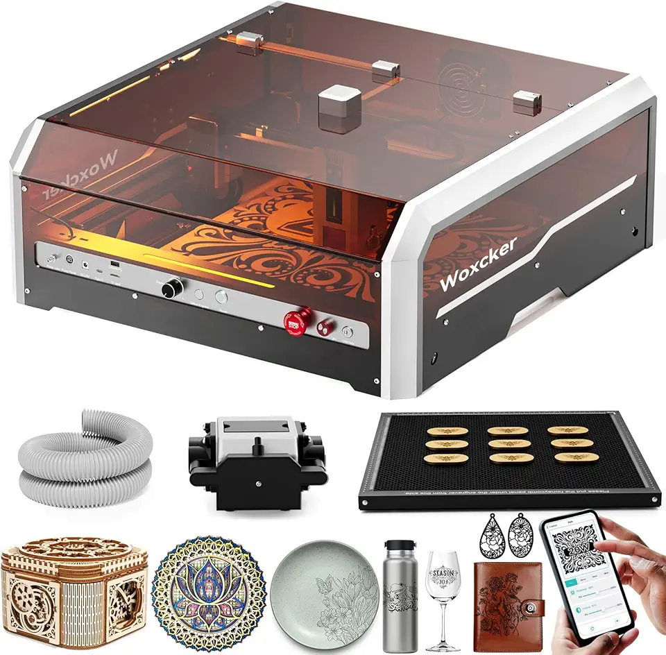 20W Laser Engraver, Woxcker L8 MAX Laser Engraving Machine, All-in-one Enclosure with Air Assist, Camera, Honeycomb, Pre-Assemble 40000mm/min Laser Cutter Multiple Protection, for Wood Metal Acrylic