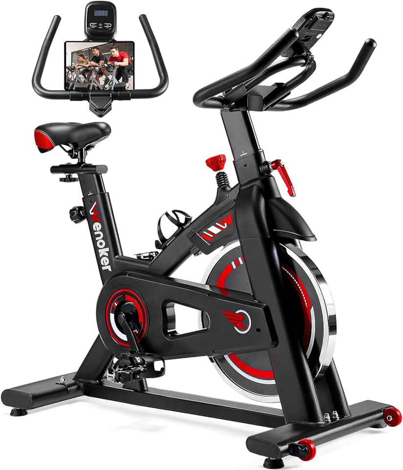 Exercise Bike, WENOKER Indoor Cycling Bike/Brake Pad Stationary Bike for Home, Indoor Bike with Silent Belt Drive, Heavy Flywheel, Comfortable Seat Cushion and Upgraded LCD Monitor