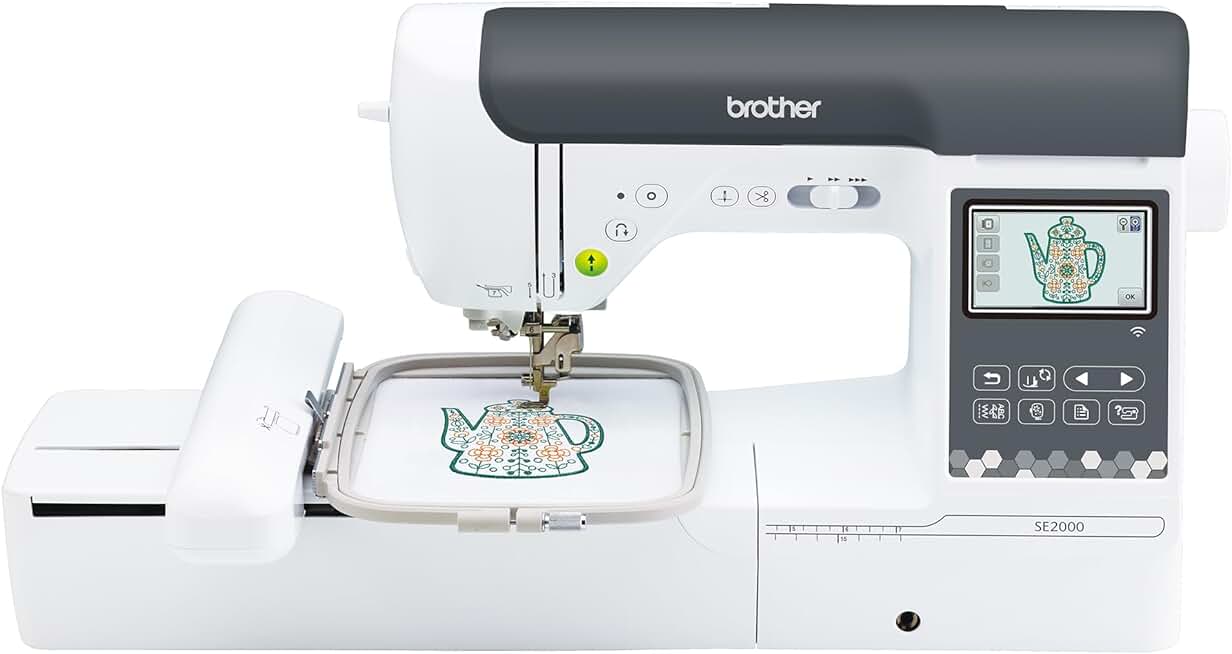 Brother SE2000 Wireless LAN Computerized Sewing & Embroidery Machine, White, 193 Built-in + 50 Bonus Designs, 241 Stitches, 5