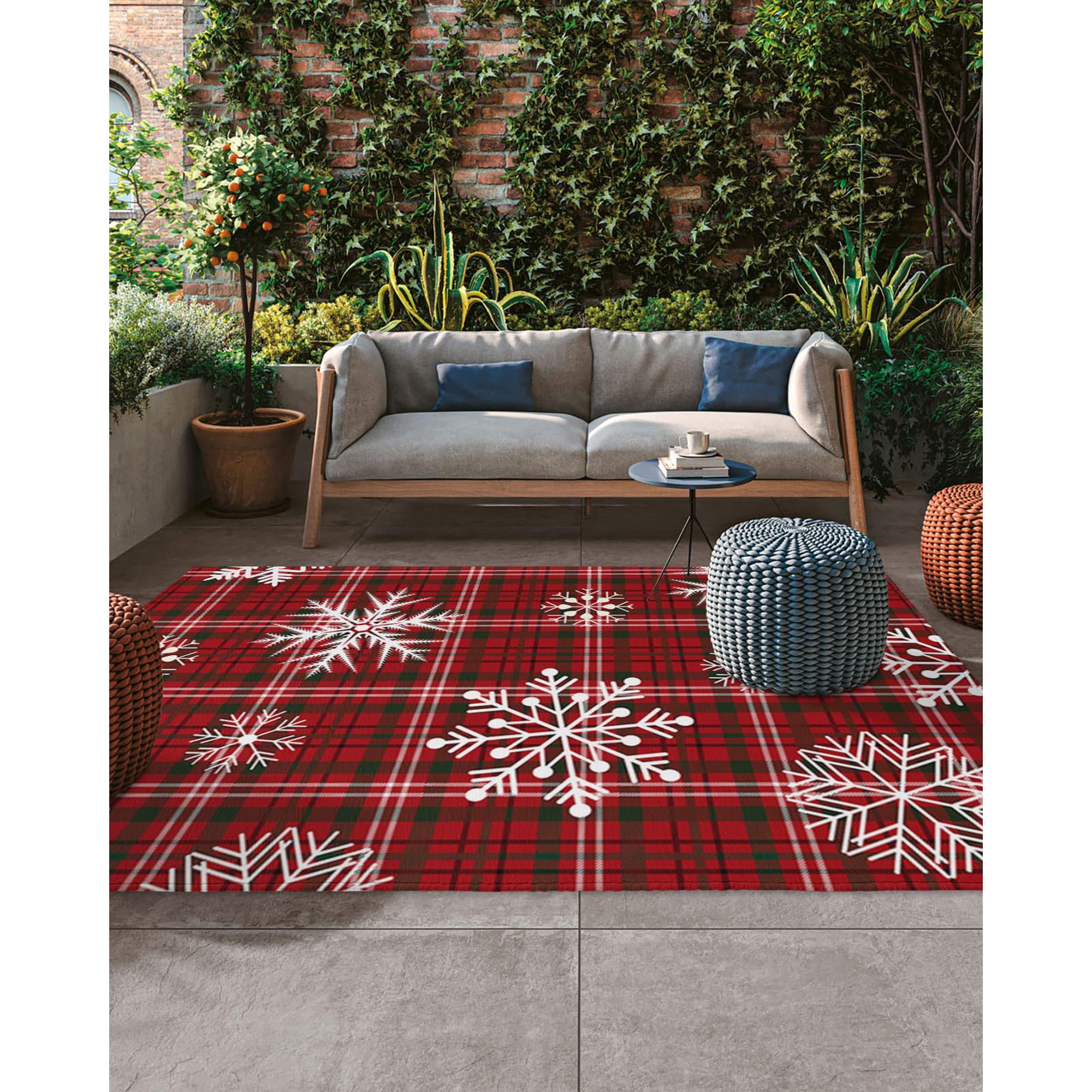 Outdoor Rug Carpet, Plastic Straw Rug, Waterproof Outdoor Rugs, Patio Rug for RV, Trailer, Beach Camping, Backyard, Deck,Christmas Snowflake 6x9 Feet