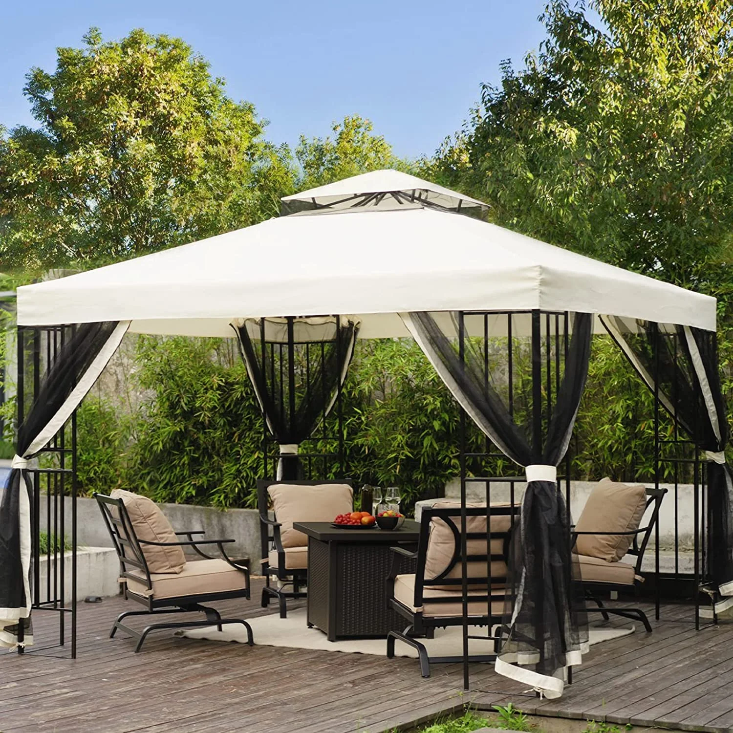 Patio Gazebo, 10 x 10 FT Gazebo Tent for 8-10 Person, with Mosquito Netting, Metal Frame, Alloy Steel and PU Coated, Outdoor Canopy Shelter