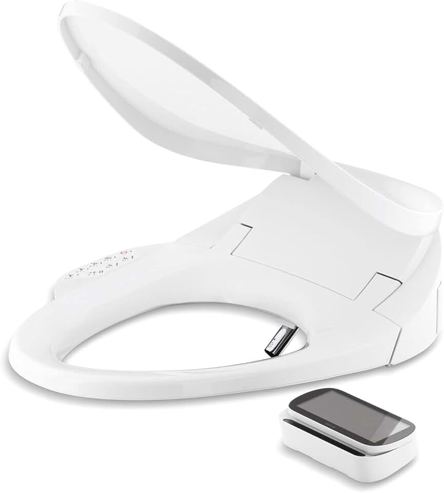 KOHLER 4108-0 PureWash E750 Elongated Electric Bidet Toilet Seat with Remote Control, Bidet Warm Water with Dryer for Existing Toilets, White