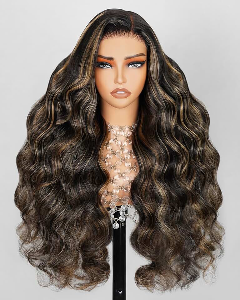 Arabella Balayage Lace Front Wig Human Hair 13x4 Ready to Go Glueless Wig 12A Hair 210% Density Body Wave Hair Balayage HD Lace Frontal Wig Pre Plucked With Baby Hair(28 inch, 13X4 Body Wave Wig)