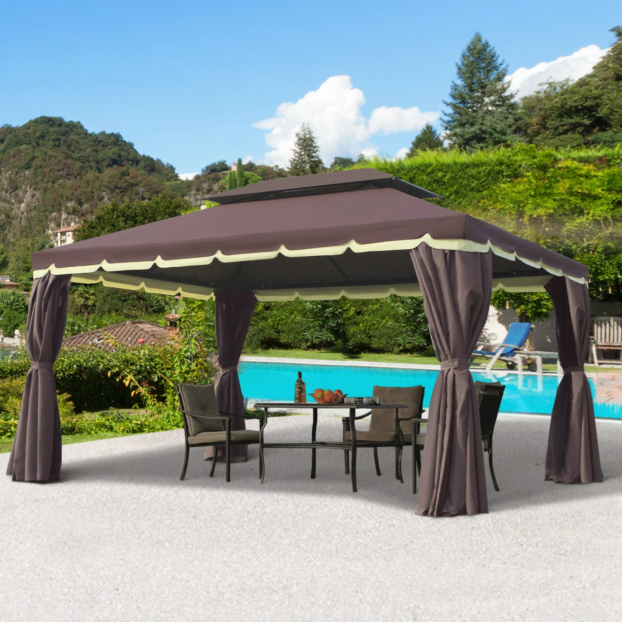 Outsunny 9.2 ft x 12.8 ft Patio Gazebo, Aluminum Frame for Outdoor, Coffee