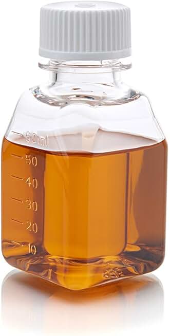 Globe Scientific Diamond RealSeal Bottle, Square Media, PETG with HDPE Closure, 60mL, STERILE with Tamper Evident Shrink Band, 24/Shrink Wrapped Tray, 96/Case, 7610060