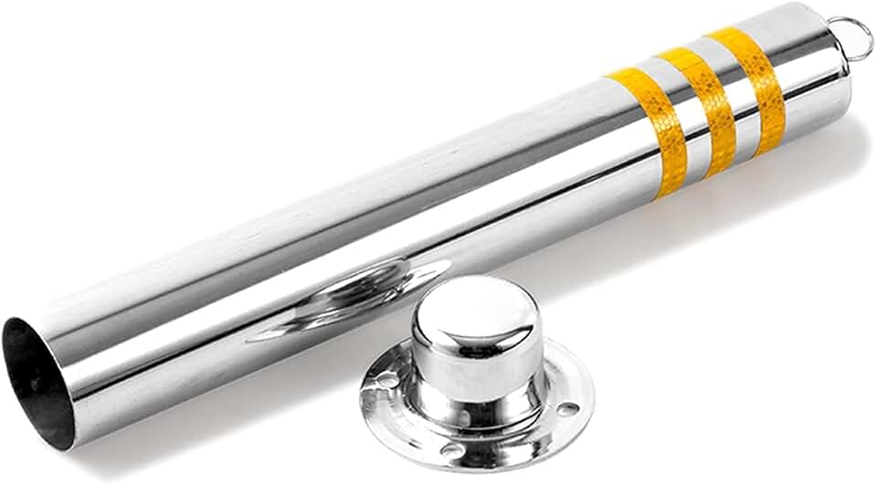 Security Parking Bollard Post Safety Bollard Post for Driveways, Stainless Steel Caution Cones with Reflective Strips, Safety Traffic Cone for Parking Commercial Or Private Use (Color : Silver, Size