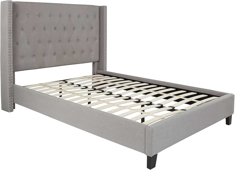 Flash Furniture Riverdale Full Size Tufted Upholstered Platform Bed in Light Gray Fabric