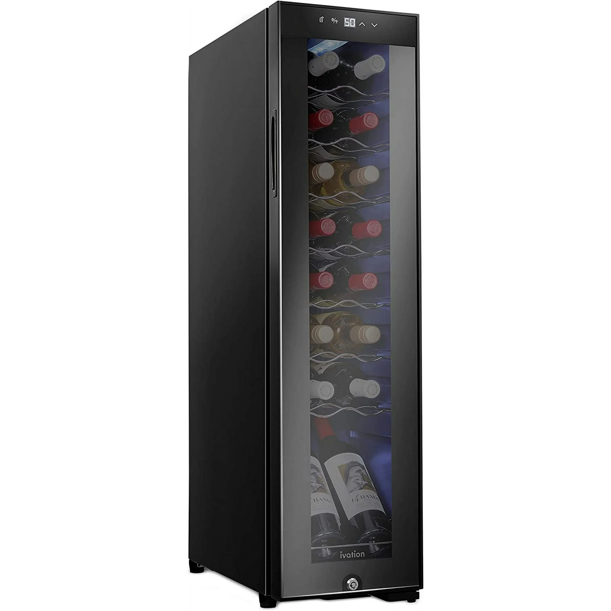 Ivation 16-Bottle Wine Cooler, Freestanding Wine Refrigerator with Lock - Black
