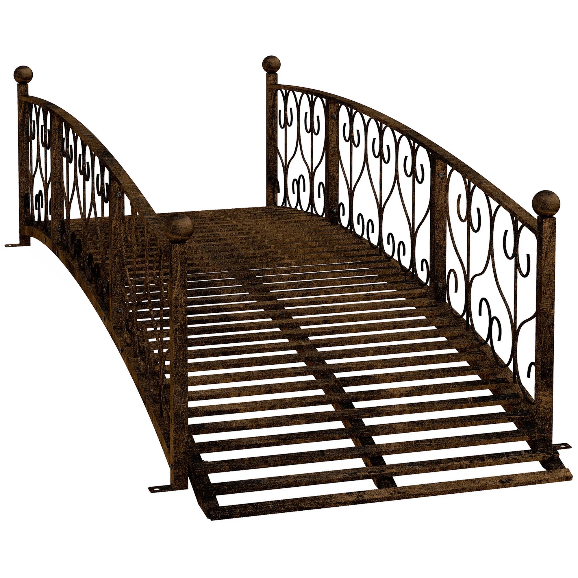 Outsunny 7' Metal Arch Garden Bridge with Safety Siderails, Decorative Arc Footbridge with Delicate Scrollwork 