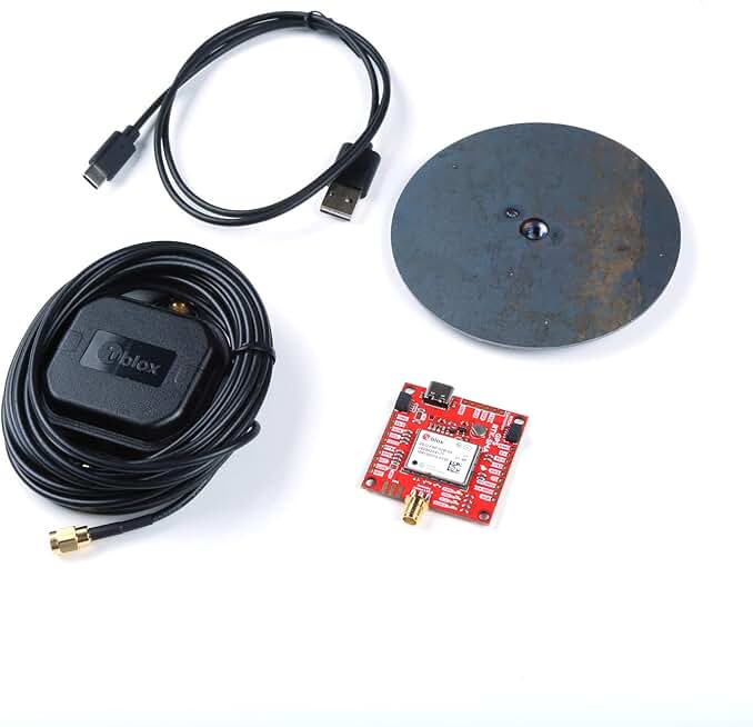 SparkFun GPS-RTK-SMA Kit - Includes GPS breakout- Magnetic Mount Antenna- Ground Plate & USB-C Cable - u-Blox ZED-F9P & RTK- High precision accuracy in milimeters- Both Rover & Base station operations