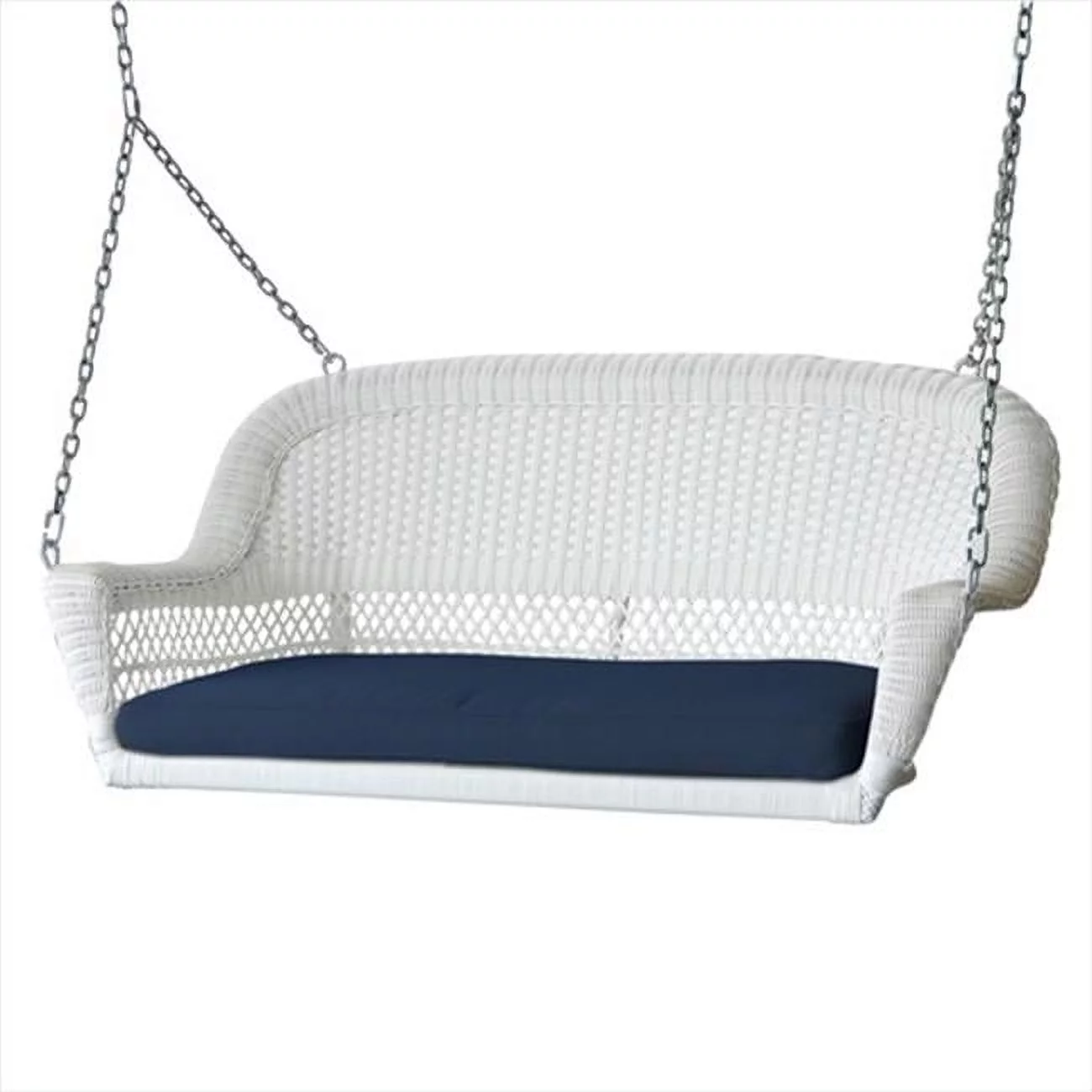 Jeco W00206S-B-FS011 White Wicker Porch Swing With Blue Cushion