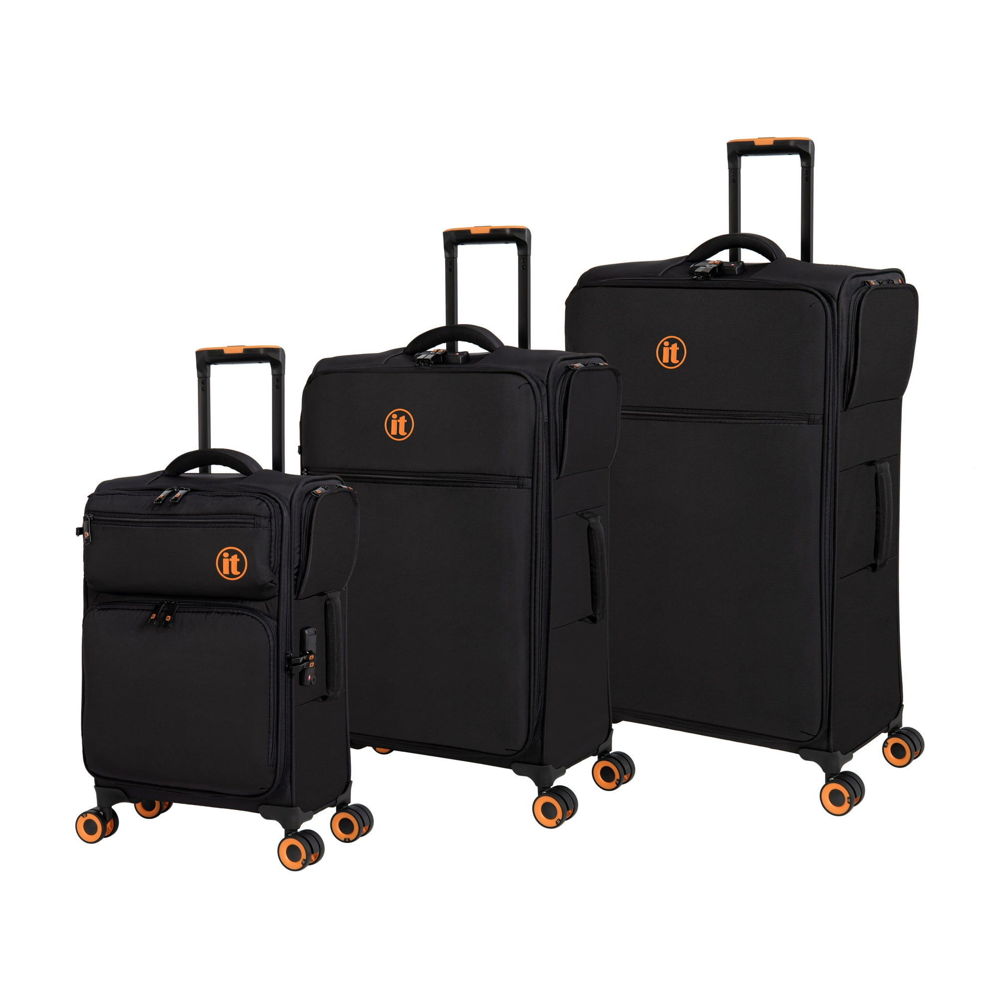 it Luggage Simultaneous 3 Piece Softside 8 Wheel Expandable Spinner Luggage Set, Black