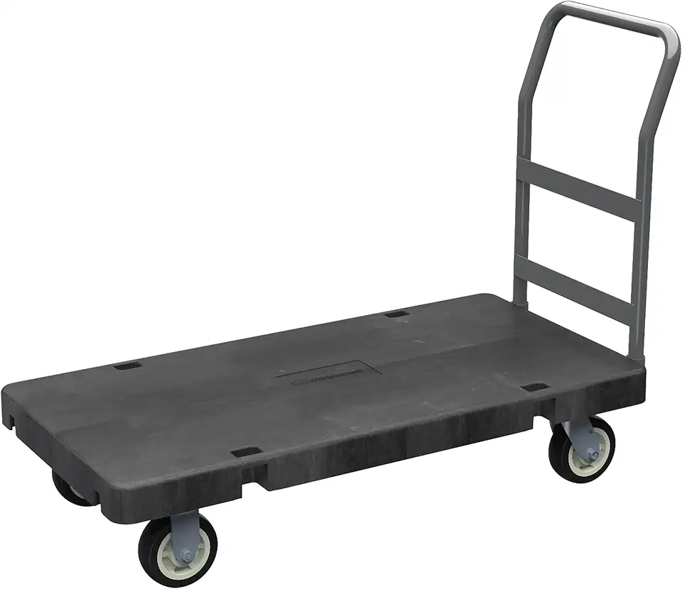 Akro-Mils Versa/Deck Push Dolly Cart with Wheels, Reinforced Plastic Platform Hand Truck with Removable Handle, 6