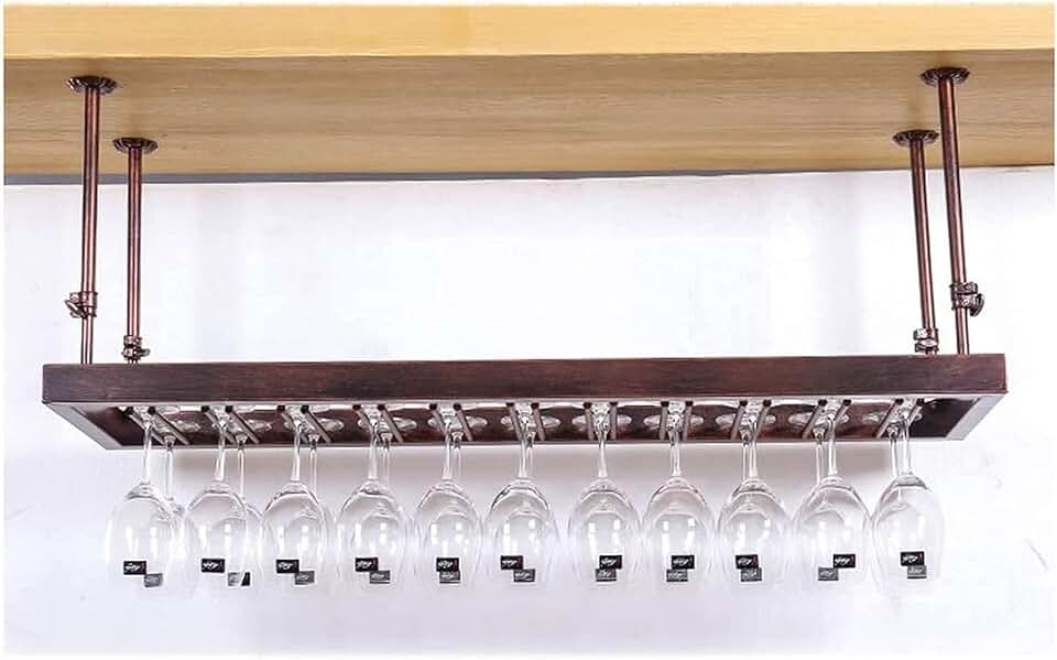 Ceiling Wine Racks Hanging Wine Glass Holder Wine Cup Rack Under Cupboard Counter Wall Mounted Glass Rack-Holds Any Type of Stemware Glassware Wine Glasses KTV Black/Bronze/White