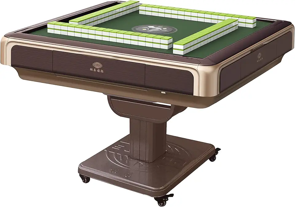 Coffee Folding Automatic Mahjong Mah jongg Table 144 Mahjong NO Numbered Tiles Foldable Style with 2 Sets Tiles (Blue & Green Tiles) + Cloth Table Cover