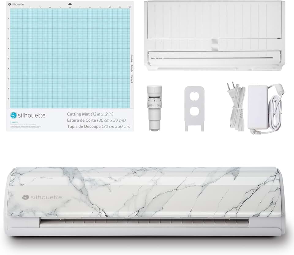 Silhouette Cameo 5 12 inch Vinyl Cutting Machine with Studio Software, Electric Tool and ES Mat Compatible, SNA and IPT, 50 db, Marble Edition