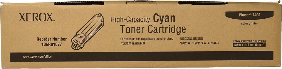 Xerox 106R01077 Phaser 7400 Toner Cartridge (Cyan) in Retail Packaging