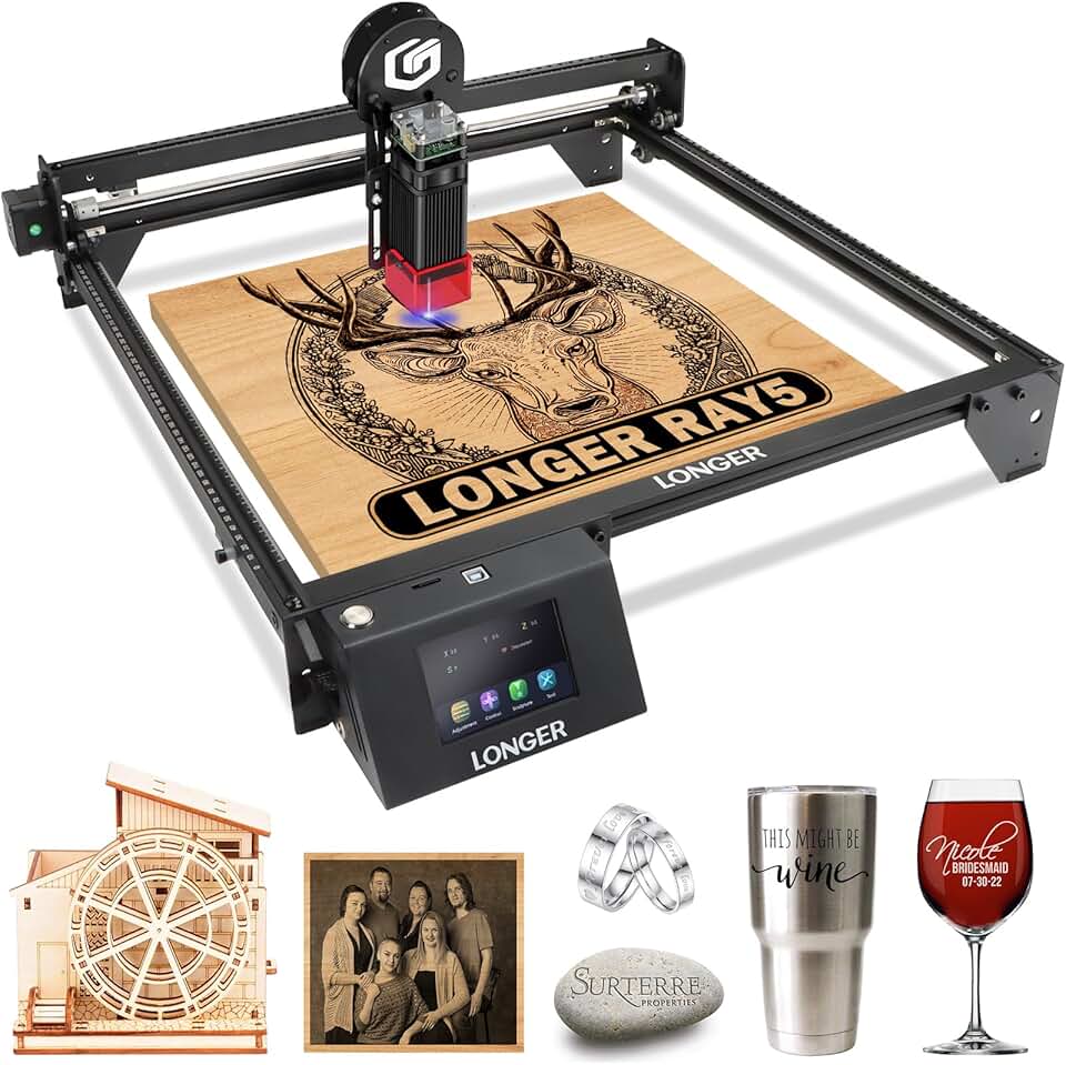 Official LONGER RAY5 5W Laser Engraving and Cutting Machine, 40W Laser Engraver for Wood and Metal, Acrylic, Leather, Glass, 3.5 inch Touch Screen, Support Offline Engraving and APP Control