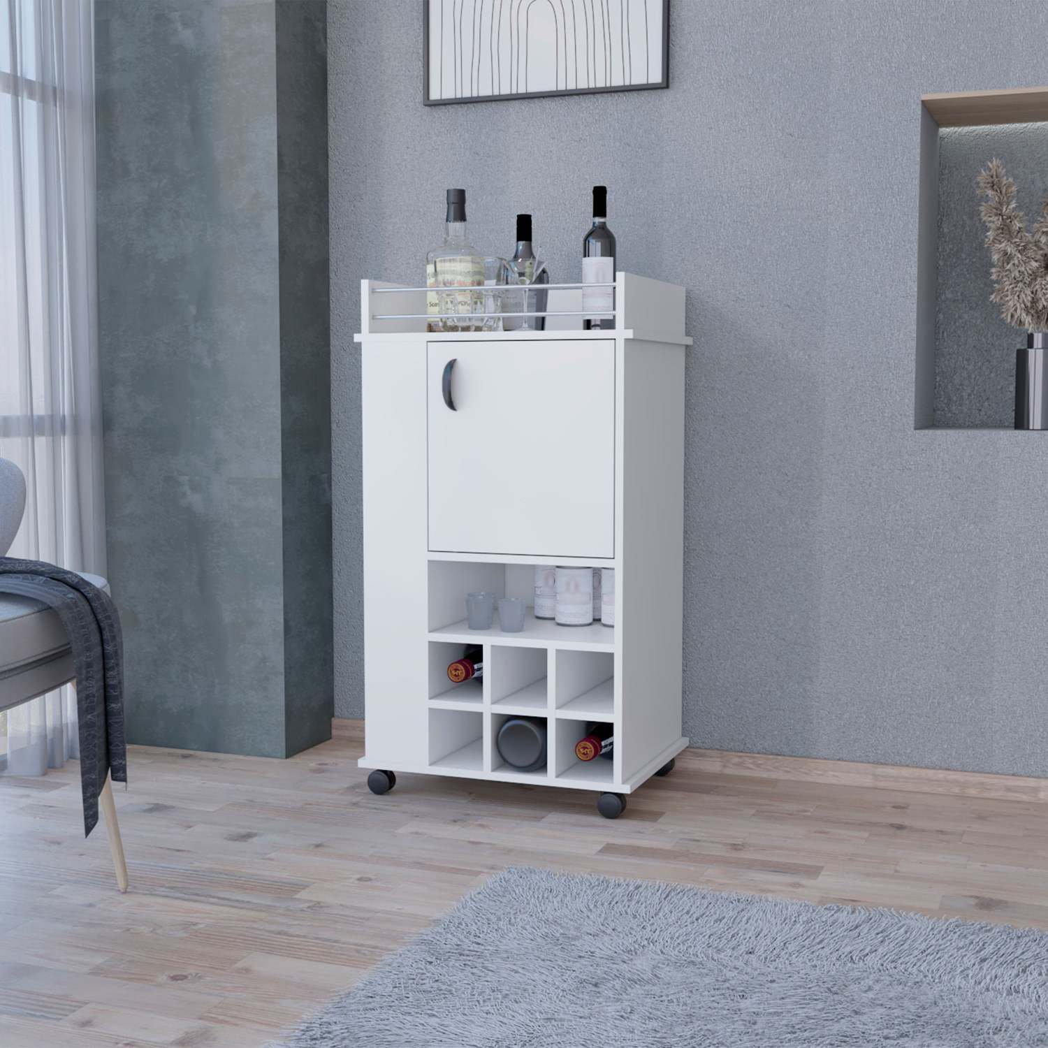 JDZDESIGN Allandale 1-Door  Cart with Wine Rack and Casters