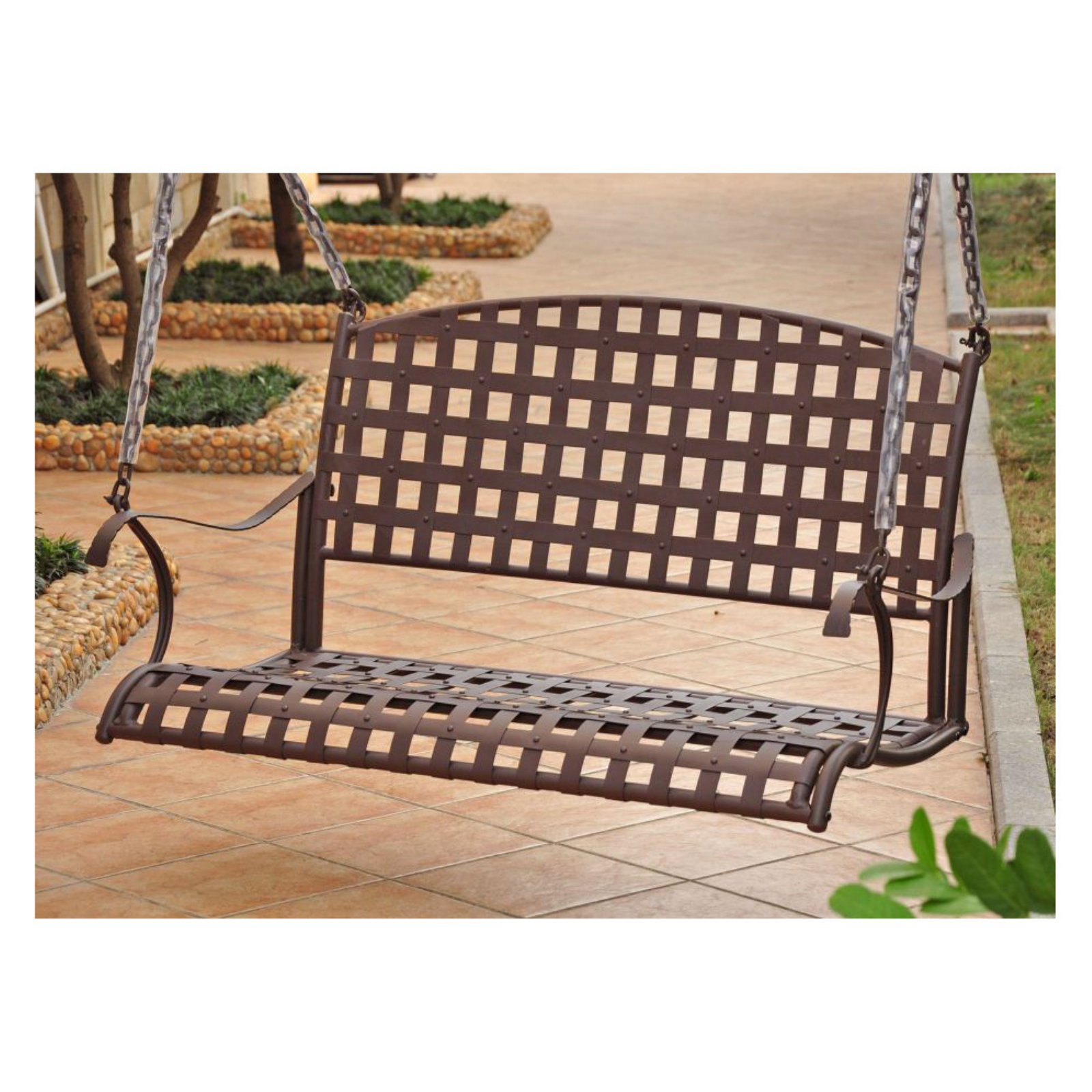 International Caravan Santa Fe Iron Nailhead Hanging Swing-Color:Rustic Brown,Material:Resin Wicker