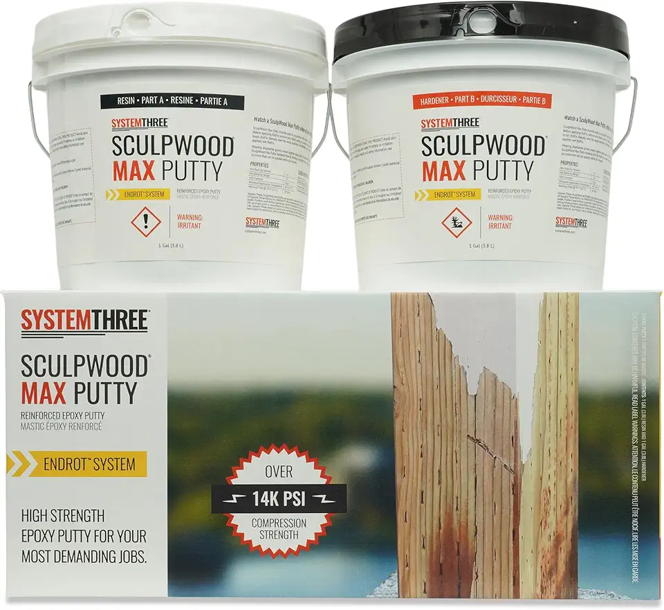 System Three SculpWood Max Putty Epoxy Wood Filler, 2 Gallon Kit