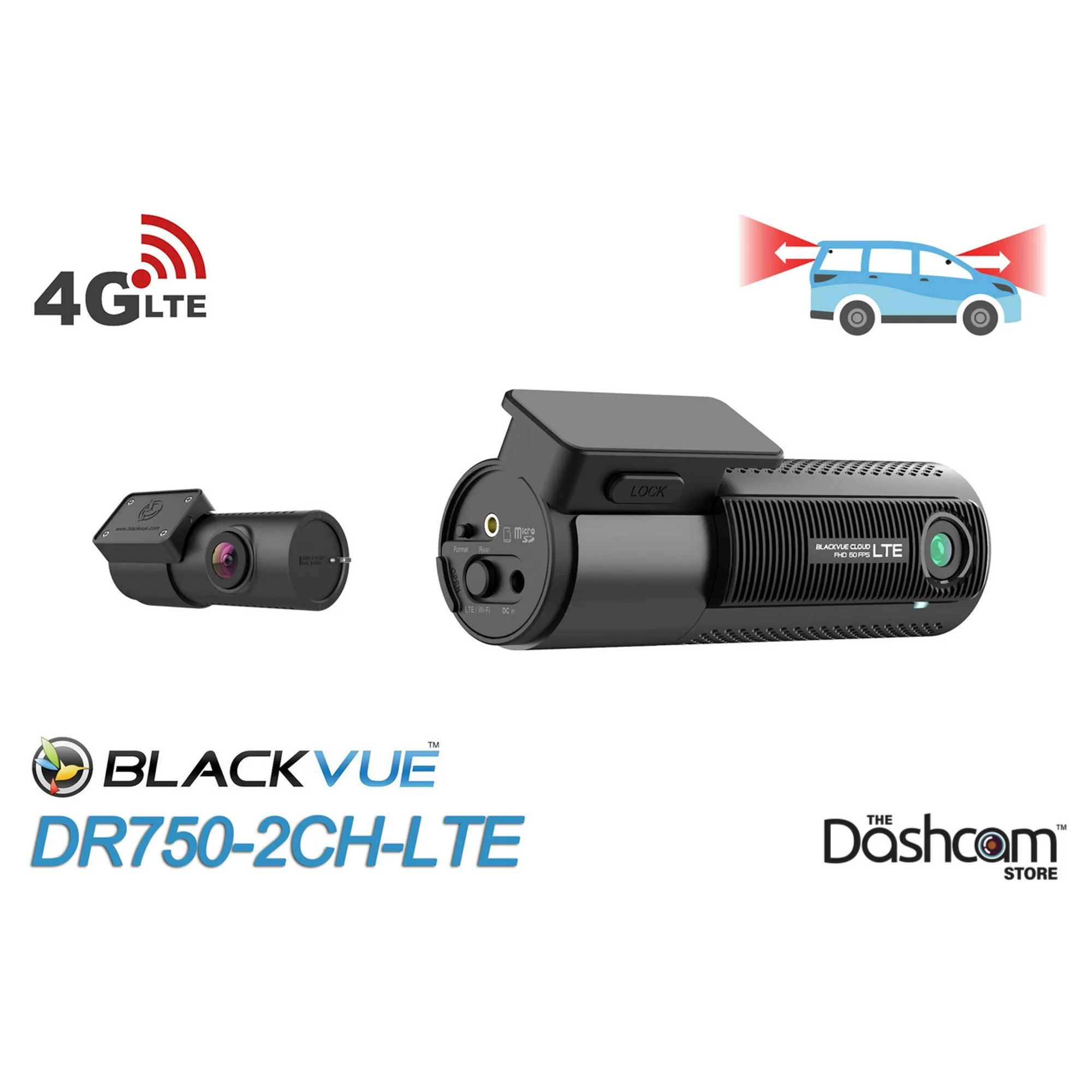 BlackVue DR750-2CH-LTE Dual Lens Front + Rear Dash Cam w/ Built-In 4G-LTE & 256GB BlackVue Memory Card