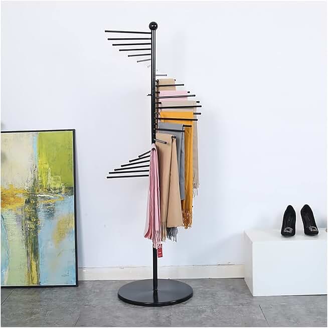 Large Capacity Silk Scarf Display Stand Rack for Home/Cloakroom/Retail Stores, Floor Standing Muti-layer Multi-Purpose Storage Organziers Shelf, Space Saving (Color : Black, Size : 150cm)