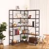Industrial Bookcases and Bookshelves, 5-Tiers Corner Bookcase with Curved Panels, L Shaped Shelf with Metal Frame for Open Storage for Living Room Home Office