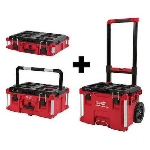 PACKOUT Rolling Tool Box + Large Tool Box + Tool Box, Polymer, Black/Red, 22 in W x 19 in D