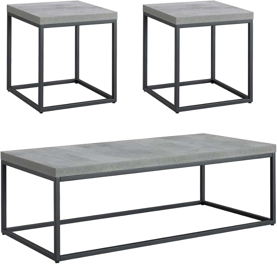 CENSI Modern Grey Marble 47 inch Coffee Table Set of 3 for Living Room with Extra Thick Concrete Top